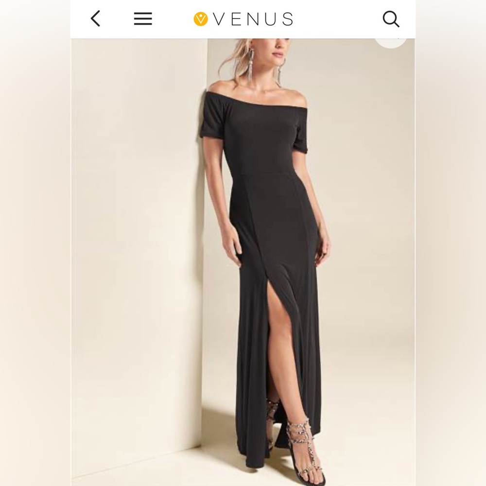 Elegant Black Off-Shoulder Maxi Skirt with double slits on both side NIB